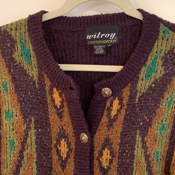 VTG Wilroy Wool Blend Southwest Aztec Geo Cardigan Sweater Women Medium Western - Picture 8 of 11